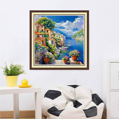 Magxvouy Cross Stitch Kits Stamped Full Range of Embroidery Kits,Cross Stitch Patterns Needlework Kits for Beginners 11CT Printed Kits&Seaside Scenery 18x18 inchs