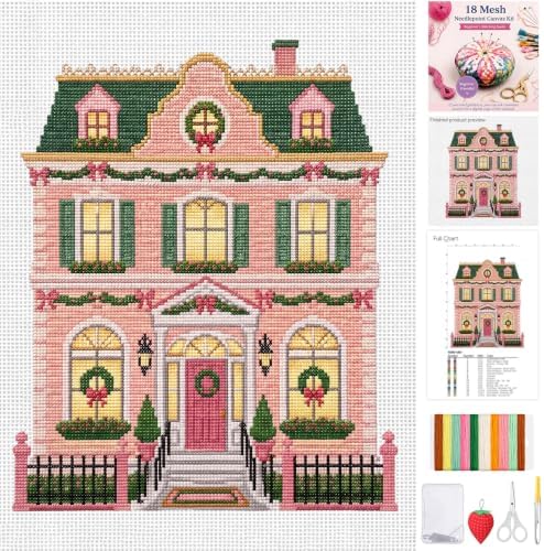 XunYee 21 Pcs Christmas Village House 18 Mesh Needlepoint Canvas Kit by XunYee