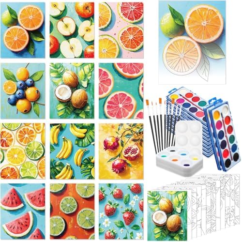 Ctosree 12 Sets Pre Drawn Canvas Kit for Painting,Colorful Fruit,8 x 10 in by Ctosree