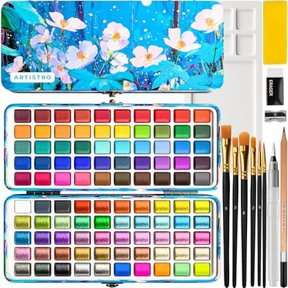 ARTISTRO Watercolor Paint Set with Palette & Brush Pens - 100 Colors by ARTISTRO