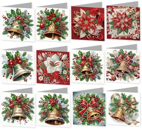12Pack Flower Diamond Painting Greeting Card Kits DIY 5D Diamond Art with Envelopes & Rhinestones,Christmas Creative Birthday Gifts for Adults, Family, Friends (Christmas Bells) by Unknown