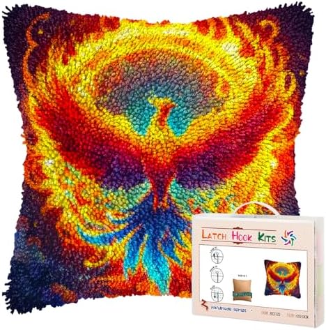 DIY Latch Hook Pillow Kits Phoenix Flying Colorful Flames Printed Pillowcase Crochet Yarns Hooking Handmade Pillow Cover Cushion for Home Sofa Decoration 17x17inch-2 by Unknown