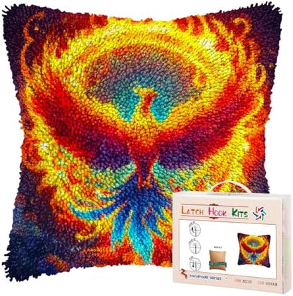 DIY Latch Hook Pillow Kits Phoenix Flying Colorful Flames Printed Pillowcase Crochet Yarns Hooking Handmade Pillow Cover Cushion for Home Sofa Decoration 17x17inch-2 by Unknown