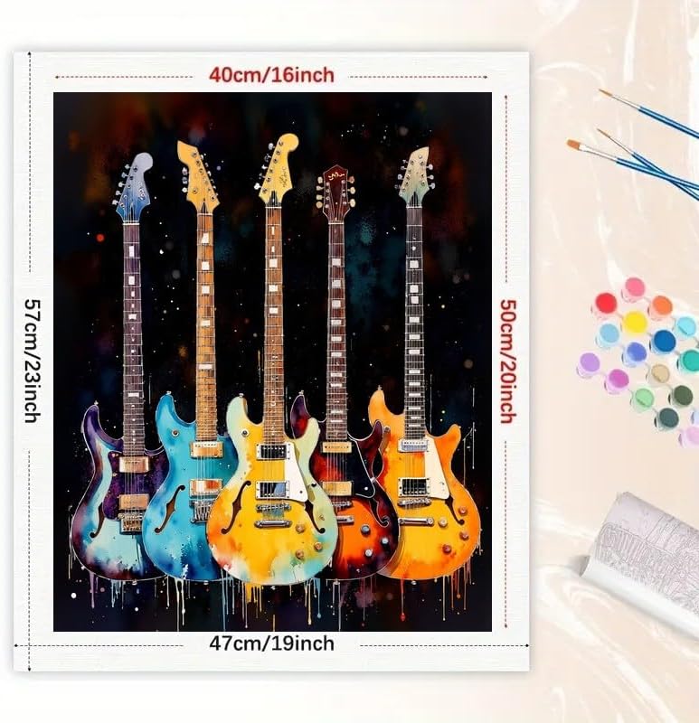 TAOPAOLAB Electric Guitars Paint by Numbers Kit for Adults - DIY Five Instrument Painting on Canvas 16x20, Acrylic Paint Set, Suitable for Beginners, Music for Home Decoration or Gifts - Image 2
