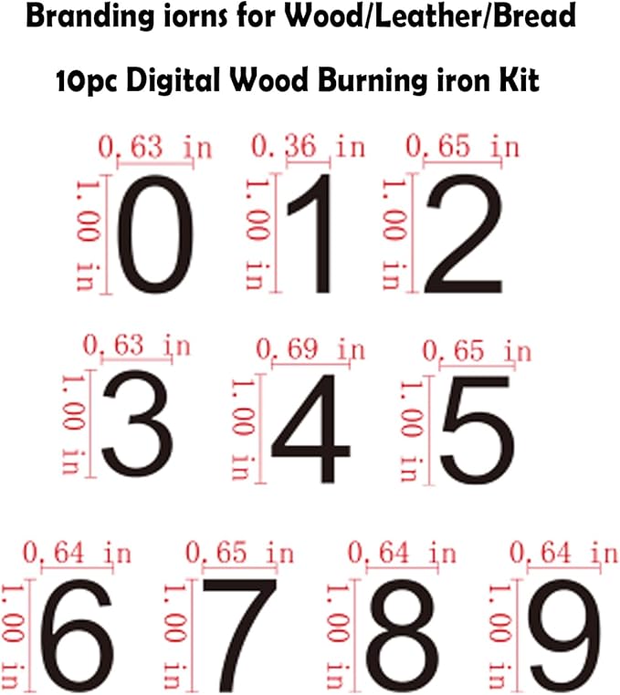 AIMOADO 1" 10 Pcs Number Branding Iron for Wood, Hats, Leather, Food - for Woodworking, BBQ, Steak, Personalized Gifts - with Wooden Box & 2 Handles (1" Number 0-9)
