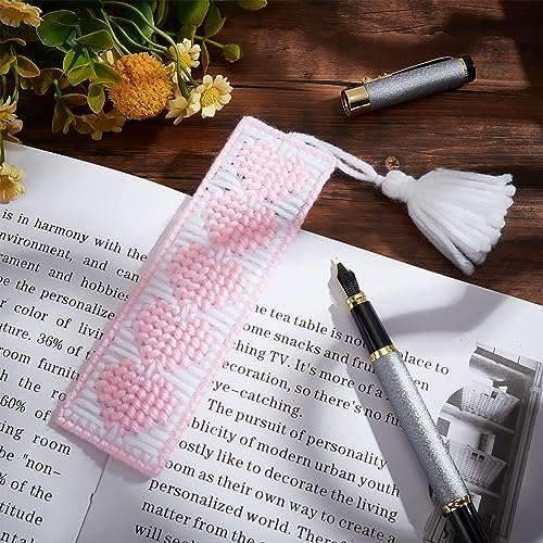 FREEBLOSS 12 Set Bookmark Kit 6 Colors Yarn Plastic Canvas Heart Pattern Bookmark Cross Stitch Kit with Instruction Plastic Canvas for Embroidery Crafting Adults - Image 7