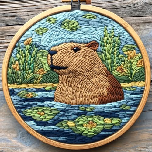 Punch Needle Kits for Beginners Hydrochoerus in Water 20x20cm-2 by Unknown