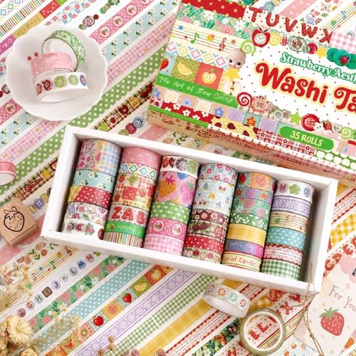 35 Rolls Strawberry Farm Washi Tape Set, Cute Fruits Decorative Scrapbook Tape and Journaling Supplies for DIY Crafts, Bullet Journals, Gift Wrapping - Image 2