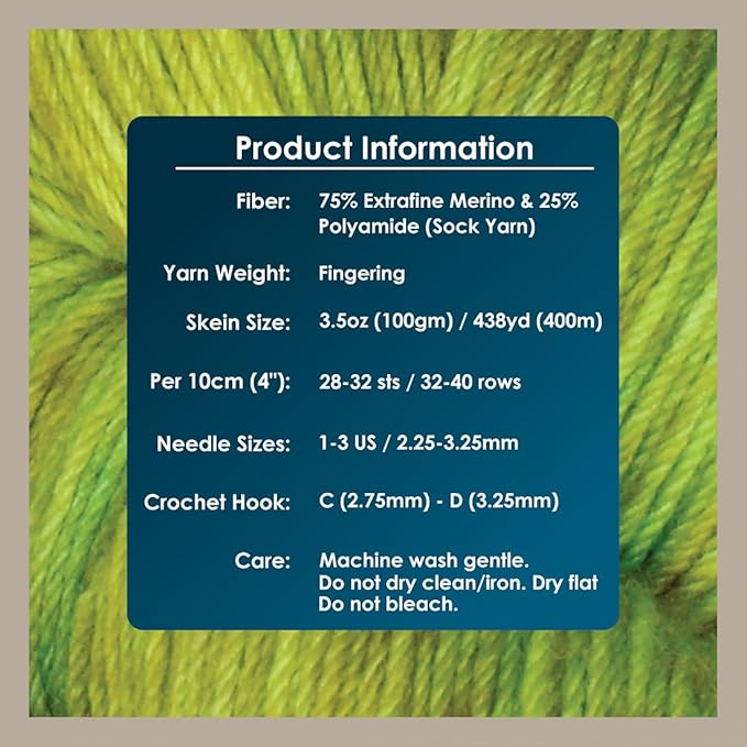KnitPro Symfonie Hand Dyed Yarn | Extra Fine Merino Wool & Polyamide Blend for Knitting & Crocheting, Fingering Weight, Oeko-TEX Certified 400m, 100g Skein | Terra Variegated Macha