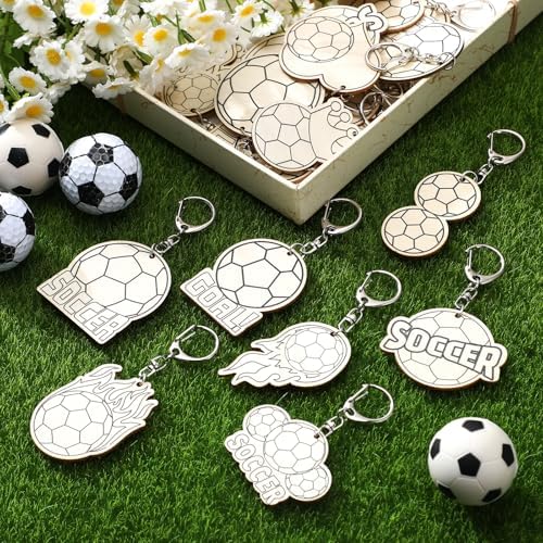 RattanView 24 Pcs Soccer Craft Color Your Own Keychains Diy Craft - Image 2