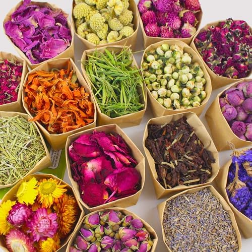 16 Bags Set Dried Flowers Artisan Dried Flower Kit - Candle Making Soap Making DIY Candel Flowers-,Lavender,Roseleaf,Pink Rose,Jasmine,Petal and More - Image 2