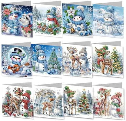 12 Packs Diamond Art Cards Kit, Diamond Painting Greeting Cards with Envelopes, DIY Card Making Kits for Adults, Gifts for Families, Friends, Partners (Snowman) by Unknown