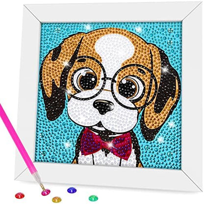 QEUOYSS Diamond Art Kit for Kids with Wooden Frame Art and Crafts for Kids Ages 6-8 -10-12 Easy to DIY Diamond Art for Kid and Adult Beginners Home Wall Decoration (Cute Dog) by QEUOYSS