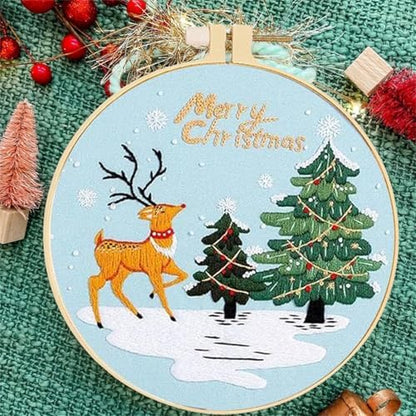 Huacan Embroidery Kits for Adults Beginner 4 Pcs Stamped Christmas Tree Pattern Stitching DIY Sewing Kit 7.9 x 7.9 Inch - Image 3