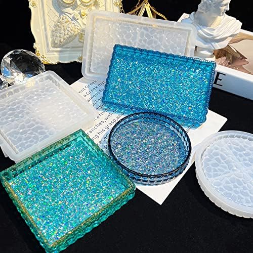 JiaMai US Yayatty Jewelry Casting Silicone Molds, Rectangle Diamond Pattern Resin Molds with Gold Foil Flakes for Tray Making, Home Decoration - Image 3