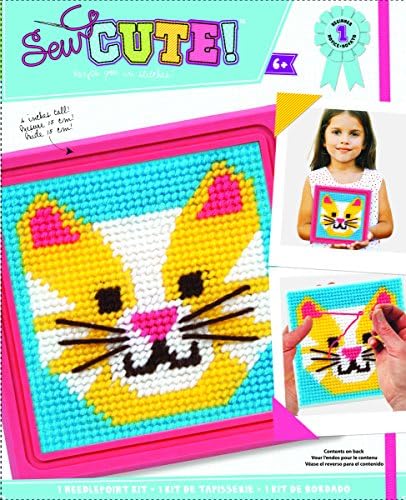 Colorbok 59338 Cat Learn to Sew Needlepoint Kit, 6-Inch by 6-Inch Pink Frame by Colorbok