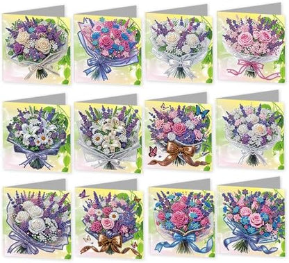 jinglinhh 12pcs Lavender Rose Lily Bouquet Diamond Art Painting Greeting Cards with Envelopes, DIY Card Making Kits for Adults, Diamond Art Christmas Cards for Birthday Holiday Postcards Craft Gifts by Unknown