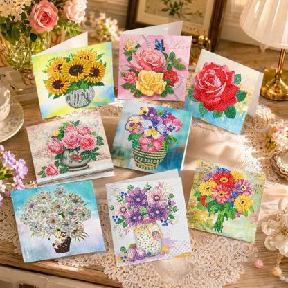 8PCS Vase DIY Greeting Card Kits with Envelopes Diamond Art Greeting Cards Diamond Art Cards Kits for Adults DIY Crafts Family Friend Gifts - Image 4