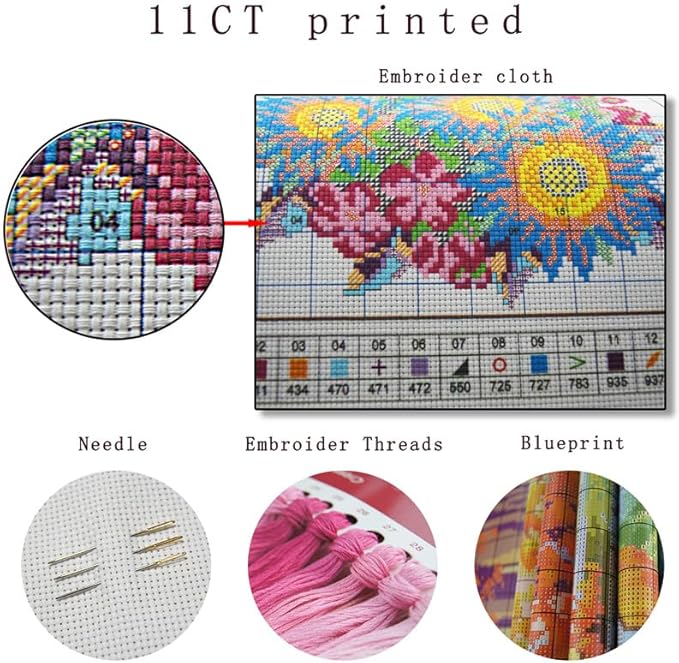 JOYSEWING Stamped Kits Counted Cross Stitch Handmade kit Printed Embroidery Starter Kits for Beginners DIY Home Decoration Printed Pattern (Van Gogh’s Sunflower Painting(11CT) 9.45 ×12.60 inch)