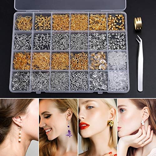 Earring Making Supplies Kit, Caffox 2900pcs Earring Hardware Pieces Repair Parts with Earring Hooks Posts Backs and Jump Rings for Making Earrings Studs and Jewelry Making (Silver & Gold) - Image 7