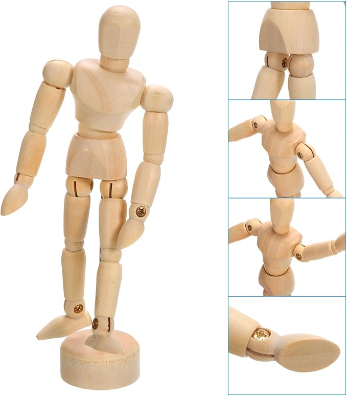 PATIKIL 4.5" Wooden Mannequin Figure, Artist Drawing Manikin Model Flexible Movable Jointed Sketching Lay Figure for Painting Drawing Decoration