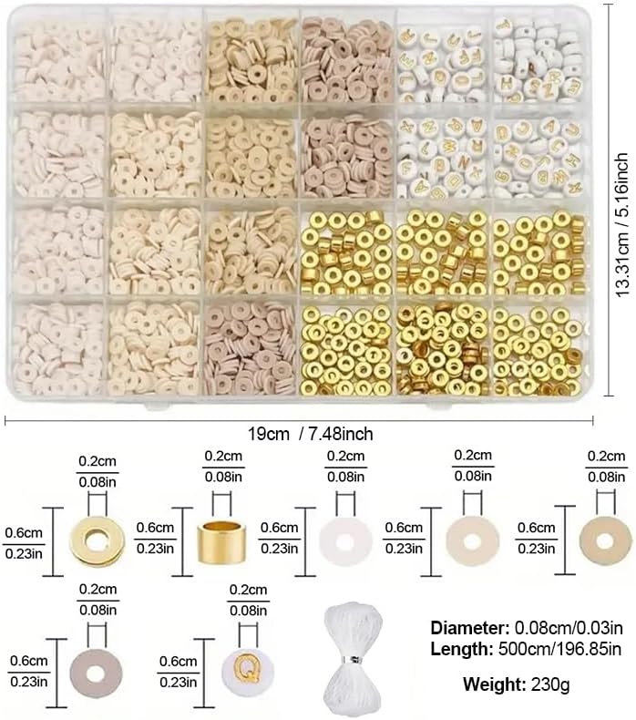 Believo 24-Grid DIY Clay Beads Bracelet Kit - 4 Soft Beige Colors Polymer Clay Beads + Golden Spacer Beads & Alphabet Beads + 5m Elastic Cord for Jewelry Making, Friendship Bracelets & Gift Crafts - Image 5
