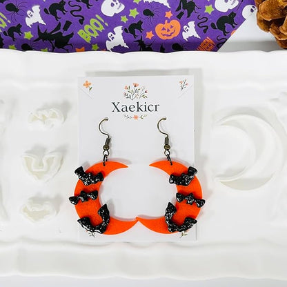 Halloween Moon Bat Polymer Clay Cutters Set – 4pcs Clay Earring Cutters for DIY Polymer Clay Jewelry Making, Clay Tools and Molds for Earrings