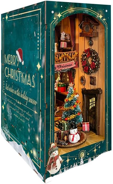 DIY Miniature House Kit, Mini House Building Kit, DIY Book Nook Kit, Tiny Model House for Adults to Build, Beginner 3D Wooden Book Nook, for Family Friends (Christmas time C) by JCSY