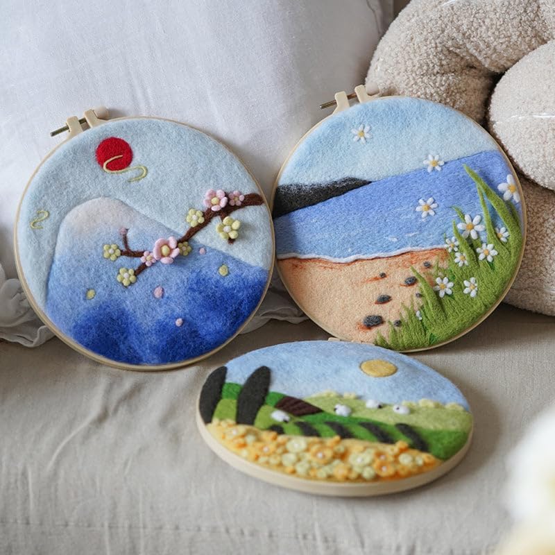 Wizardi Beginner Needle Felting Kit for Adults - Seaside Horizon. Nature Felting Kit 20x20cm. Felting Tools. Wool Felting Supplies. Felt Crafts. Wool Felt. F07N8-W350 - Image 2