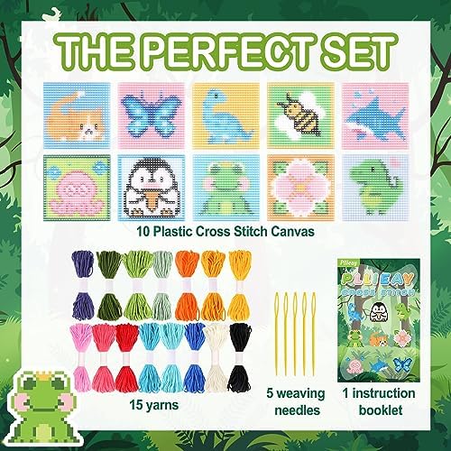 Pllieay 10-in-1 Cross Stitch Beginner Kit for Kids, Embroidery Kit - Image 2