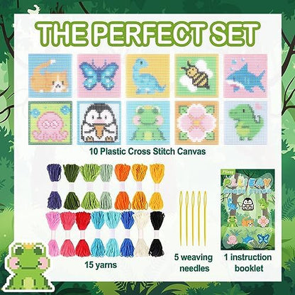Pllieay 10-in-1 Cross Stitch Beginner Kit for Kids, Embroidery Kit - Image 2