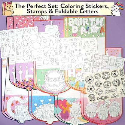 Together Art Happy Birthday Card Making Kit for Kids - DIY Coloring Stickers, Arts and Crafts Activity, Color Your Own Storytelling Sticker Set, Cards Kids Can Color, Gift for Girls, Boys Ages 3-10+ - Image 2