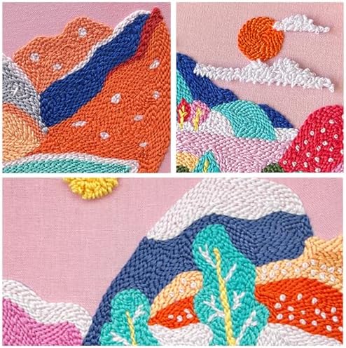 Allazone 3 Set Punch Needle Embroidery Kits, Punch Needle Kits for Adults Beginner, Punch Needle Tool with Punch Needle Cloth, Yarns and Sewing Needles (Sunset and Mountains) - Image 5