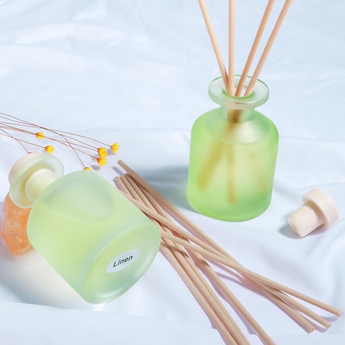 YISOWUH Reed Diffuser - Clean Linen & Jasmine Lily 3.38oz (100ml) 2 Pack Essential Oil Reed Diffuser Set with 8 Sticks, Long Lasting Fragrance for Home, Bathroom, Bedroom, Room, Decor, Gifts