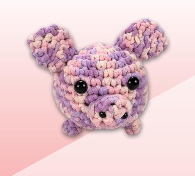 KelliDream Magic Circle Tool Inclusive Learn to Crochet Kit for Beginners; Step-by-Step Video Tutorials; All Supplies to Make Cute Amigurumi (Pig)