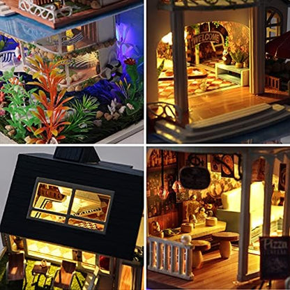 GuDoQi DIY Miniature Dollhouse Kit, Tiny House kit with Furniture and Dust Proof, Miniature House Kit 1:24 Scale Beachside Bungalow, Great Handmade Crafts Gift for Birthday Christmas Day - Image 5