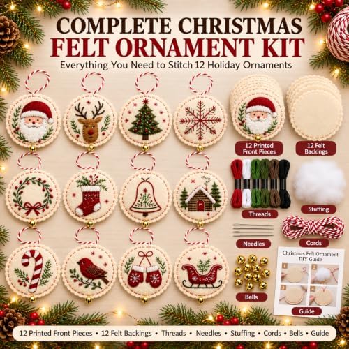 Christmas Embroidery Kit, 12PCS DIY Ornament Set for Beginners - Image 2