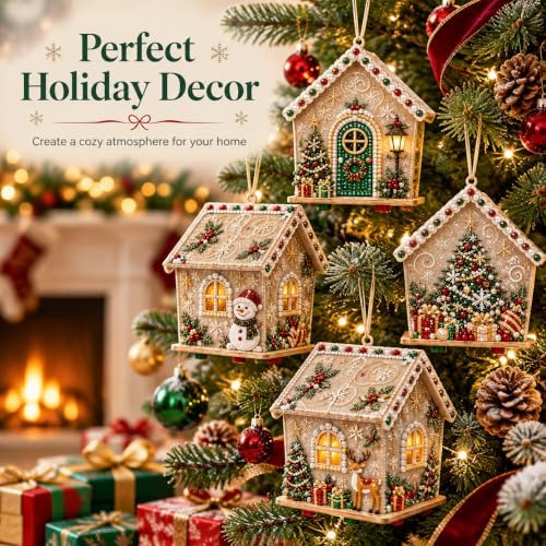 3D Christmas Wooden House Pearl Diamond Painting Kits for Adults, Beginners - Image 4