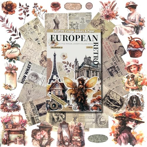 Vintage Scrapbook Stickers and Ephemera Pack – Pre Cut Design Scrapbooking Supplies with 216 Washi Stickers & 30 Papers for Jounk Journaling, Planners, DIY Crafts, Card Making by DecorateYourWorld