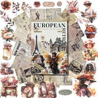 Vintage Scrapbook Stickers and Ephemera Pack – Pre Cut Design Scrapbooking Supplies with 216 Washi Stickers & 30 Papers for Jounk Journaling, Planners, DIY Crafts, Card Making by DecorateYourWorld