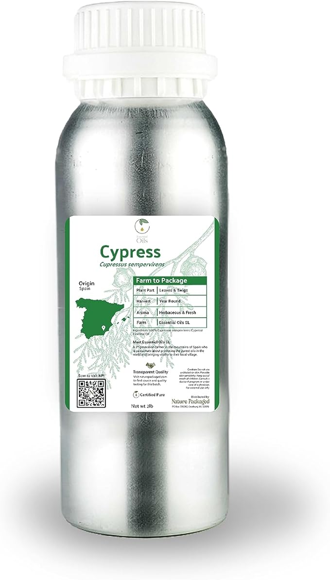 Nature Packaged Cypress Essential Oil - Direct from Essential Oils SL in Mediterranean Spain - Aceite de Ciprés for Diffuser, 100% Pure Therapeutic Grade - Aromatheraphy, Skincare (2lbs)