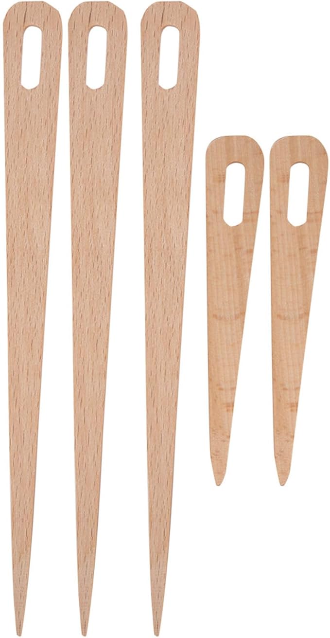 Kodrily 5PCS Weaving Needles, Big Eye Wood Weaving Tools Set, Beech Knitting Fork, DIY Hand Knitting Wood Tool, Portable Needles Weaving Sticks for Crafts Sewing Weaving Yarn