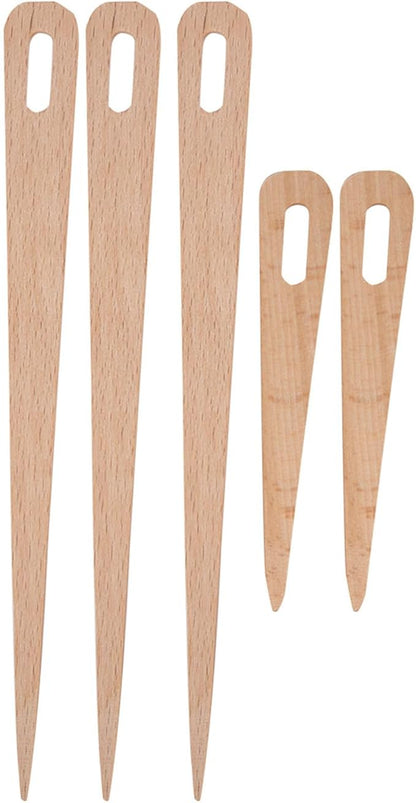 Kodrily 5PCS Weaving Needles, Big Eye Wood Weaving Tools Set, Beech Knitting Fork, DIY Hand Knitting Wood Tool, Portable Needles Weaving Sticks for Crafts Sewing Weaving Yarn