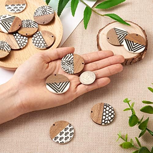 FASHEWELRY 16Pcs Flat Round Wood Resin Earrings Charms 35mm Round Wooden Earring Blanks Charms 4 Styles Wooden Earring Findings for Jewelry Making - Image 6