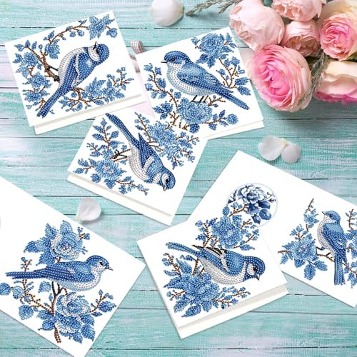 C'eitura 12Pcs Butterfly & Bluebird Diamond Art Painting Greeting Card Kit with Envelopes, DIY Nature Theme Christmas Birthday Thanksgiving Card Making Set, Garden Inspired Handmade Card Craft - Image 3