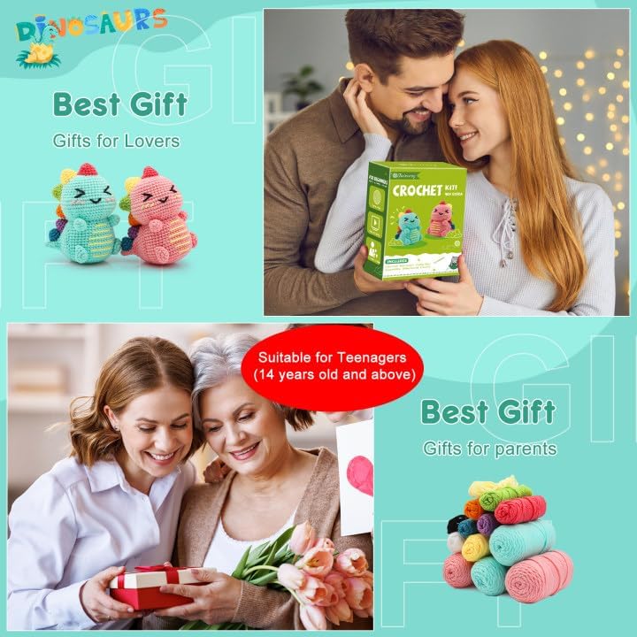 Faircosy Dinosaur Crochet Kit for Beginners: 2PCS Crochet Animal Kits for Adults - Learn to Crocheting Cute Amigurumi Starter Kit with Written Pattern & Video Tutorials (40%+ Yarn Extra) - Image 6