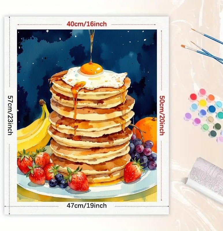 TAOPAOLAB Breakfast Stack Paint by Numbers Kit for Adults - DIY Pancakes with Egg, Syrup and Fruits Painting on Canvas 16x20 Inches, Acrylic Paint Set, Suitable for Beginners, Art for Home Decoration - Image 2