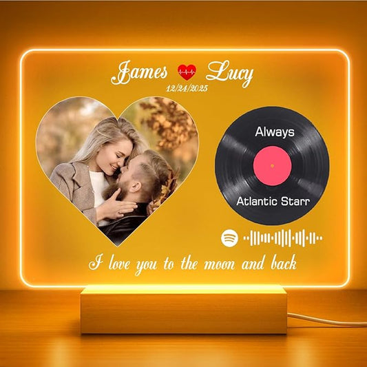 Personalized “Our Love Song” Acrylic Plaque with Custom Photo & Vinyl Record Design, Custom Names, Song & Artist, Romantic Couple Gift for Wedding, Anniversary & Valentine’s Day, Love You to the Moon and Back (Discs 1)