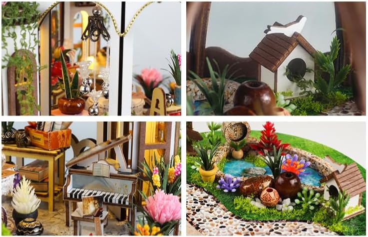 Hanging Garden DIY Miniature House Kit,Wooden Dollhouse with LED for Adults - Image 5