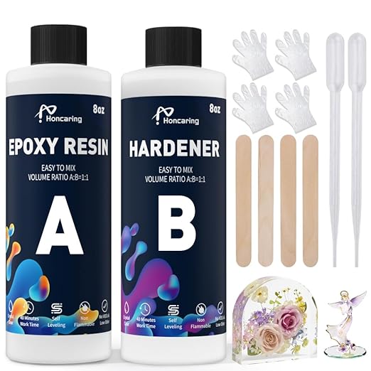 Epoxy Resin 16OZ, Clear Beginner-Friendly Kit, Clear Resin Epoxy for Crafts, DIY Jewelry Making, Mixing Ratio 1:1, Less Bubble & No Yellowing(8OZ×2)